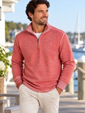 Robert Graham Men’s 1/4 Zip Waffle Knit Cotton Pullover Thermal Sweater Sz S